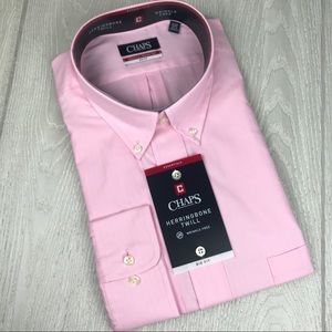 Chaps Big Fit pink herringbone twill dress shirt collared button down
